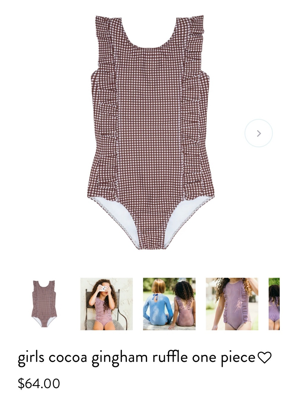 Minnow Girls Cocoa Gingham Ruffle One Piece